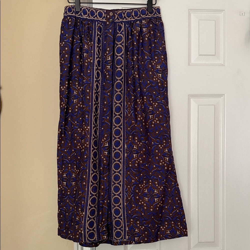 Xirena Tannis skirt mosaic medley print, button-front cotton/silk elastic waist - Picture 4 of 8